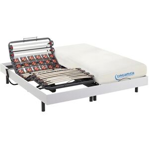 Vente uniquecom Lit electrique relaxation lattes et plots matelas memoire forme DIONYSOS de DREAMEA moteurs OKIN blanc 2 x 90 x 200 cm