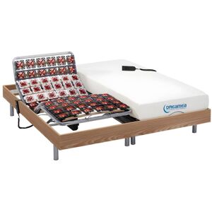 Vente uniquecom Lit electrique relaxation tout plots matelas memoire de forme HESIODE III de DREAMEA moteurs OKIN chene naturel 2 x 90 x 200 cm