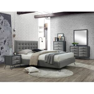 Vente unique Lit 140 x 190 cm avec tete de lit capitonnee Tissu Gris COSTANZA