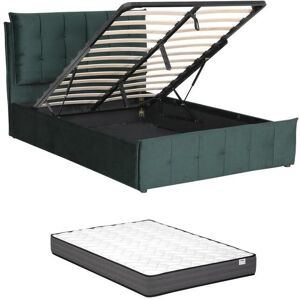 Vente unique Lit coffre 140 x 200 cm Velours Vert Matelas OLERIA