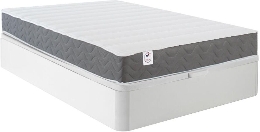 Vente-unique.com Ensemble literie 160 x 200 cm - sommier coffre blanc + matelas mousse HD - HEAVEN de DREAMEA