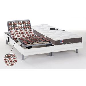 Vente-unique.com Lit électrique relaxation tout plots matelas 100% latex 3 zones JUPITER de DREAMEA - Blanc - 2 x 90 x 200 cm - moteurs OKIN