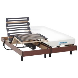 Vente-unique.com Lit électrique relaxation matelas mémoire de forme HERACLES de DREAMEA - cerisier - 2 x 80 x 200 cm