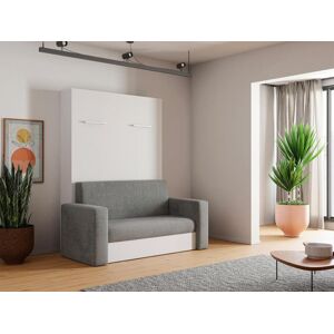 Vente-unique Lit escamotable canapé 140 x 200 cm - Ouverture verticale manuelle - Blanc et gris + Matelas - VACIALA II