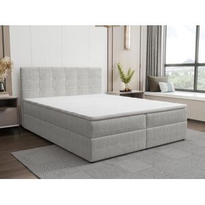 Ysmée Ensemble complet literie déco tête de lit capitonnée + sommiers coffre + matelas + surmatelas - 160 x 200 cm - Tissu - Gris clair - KIDA de YSMÉE