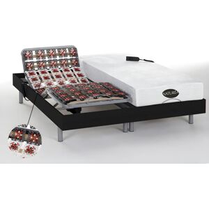 Vente-unique.com Lit électrique relaxation tout plots matelas mémoire de forme et bambou LYSIS III de NATUREA - moteurs OKIN - 2 x 80 x 200 cm - noir