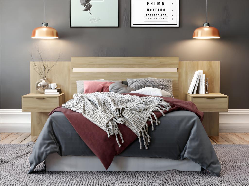 Vente-unique Tête de lit extensible avec chevets - 140/160 cm - Coloris : Naturel - PARATI