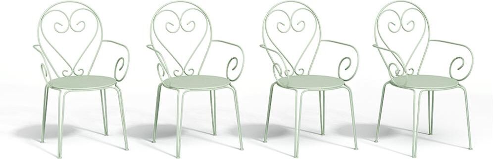 Lot de 4 fauteuils de jardin empilables en métal façon fer forgé - Vert amande - GUERMANTES de MYLIA