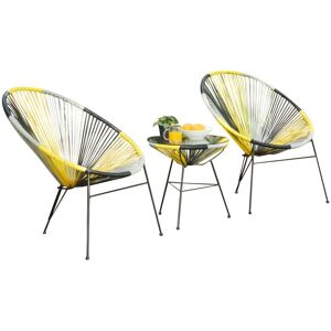 Salon de jardin en fils de resine tresses - Jaune, gris, noir: 2 fauteuils et une table - ALIOS II de MYLIA