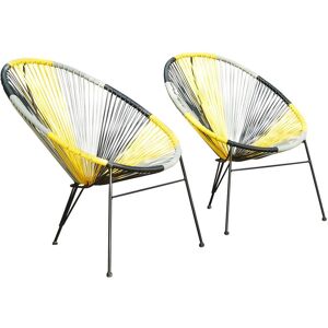 Lot de 2 fauteuils de jardin en fils de resine tresses Jaune gris noir ALIOS II de MYLIA