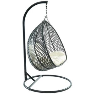 Fauteuil suspendu 2 places en resine tressee noire et coussin blanc VAHINA de MYLIA