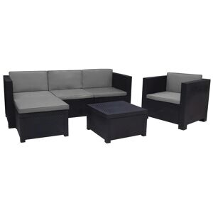 Salon de jardin en resine moulee un canape dangle 4 places un fauteuil et une table basse Anthracite MANHATTAN de MYLIA