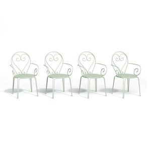 Lot de 4 fauteuils de jardin empilables en metal facon fer forge Vert amande GUERMANTES de MYLIA