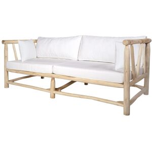 Canape de jardin 3 places en teck avec coussins - Naturel clair et blanc - TULUM de MYLIA