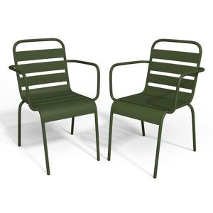 Lot de 2 fauteuils de jardin empilables en metal - Kaki - MIRMANDE de MYLIA