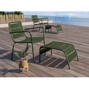 Fauteuil bas de jardin empilable + repose pied en metal - Kaki - MIRMANDE de MYLIA