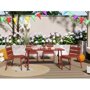 Salle a manger de jardin pour enfants en metal - une table et 4 chaises empilables - Terracotta - POPAYAN de MYLIA