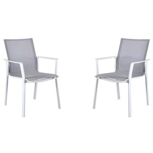 Lot de 2 fauteuils de jardin empilables en aluminium et textilene Gris et blanc MANAUS de MYLIA