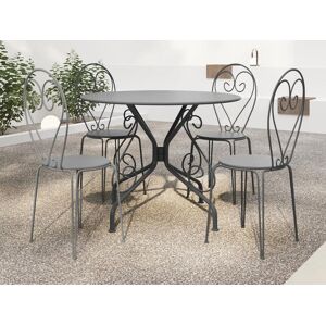 Salle a manger de jardin en metal facon fer forge une table D120cm et 4 chaises empilables Anthracite GUERMANTES de MYLIA