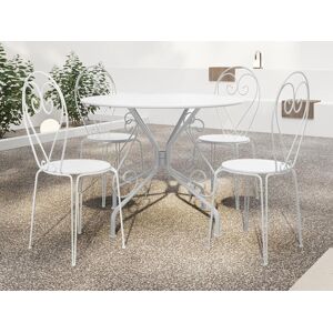 Salle a manger de jardin en metal facon fer forge : une table D.120cm et 4 chaises empilables - Blanc - GUERMANTES de MYLIA