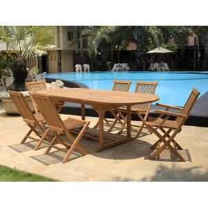 Salle a manger de jardin en teck une table extensible L180 240 cm 2 fauteuils et 4 chaises pliantes Naturel clair BYBLOS II de MYLIA