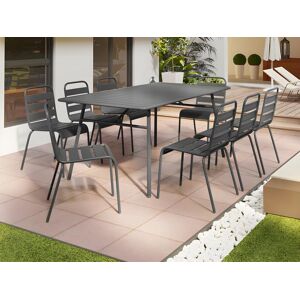 Salle a manger de jardin en metal - une table L.200 cm et 8 chaises empilables - Gris fonce - MIRMANDE de MYLIA