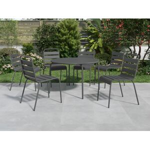 Salle a manger de jardin en metal - une table ronde D.130cm et 6 chaises empilables - Gris fonce - MIRMANDE de MYLIA