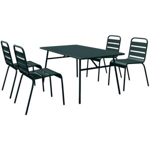 Salle a manger de jardin en metal une table L160 cm et 4 chaises empilables Vert sapin MIRMANDE de MYLIA