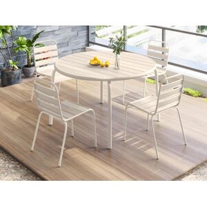 Salle a manger de jardin en metal - une table D.110cm et 4 chaises empilables - Beige - MIRMANDE de MYLIA