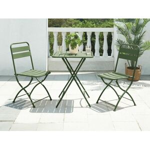 Salle a manger de jardin pliante en metal - une table L.60 cm et 2 chaises pliantes - Kaki - MIRMANDE de MYLIA
