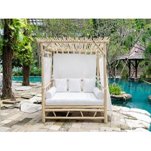 Lit de jardin a baldaquin en teck - Naturel clair et blanc - TULUM de MYLIA