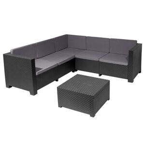 Salon de jardin en resine tressee canape dangle 5 places et table basse Anthracite MIRANGA de MYLIA