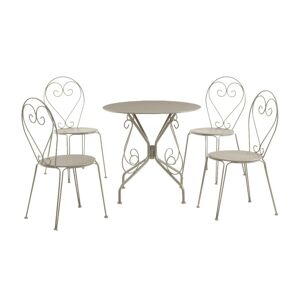 Salle a manger de jardin en metal facon fer forge : une table et 4 chaises empilables - Beige - GUERMANTES de MYLIA