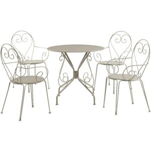 Salle a manger de jardin en metal facon fer forge : une table et 4 fauteuils empilables - Beige - GUERMANTES de MYLIA