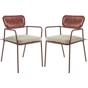 Lot de 2 chaises de jardin en metal et corde avec accoudoirs Terracotta LOUSINI de MYLIA