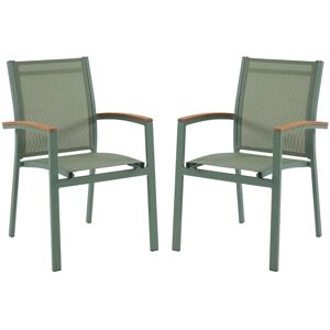 Lot de 2 fauteuils de jardin empilables en aluminium et textilene - Vert amande et accoudoirs acacia - TAIPIVAI de MYLIA