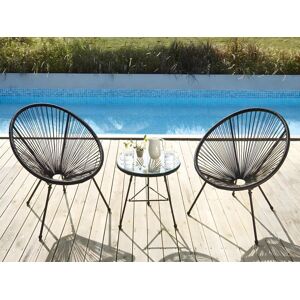 Salon de jardin en fils de resine tresses : 2 fauteuils et une table - Noir - ALIOS III de MYLIA