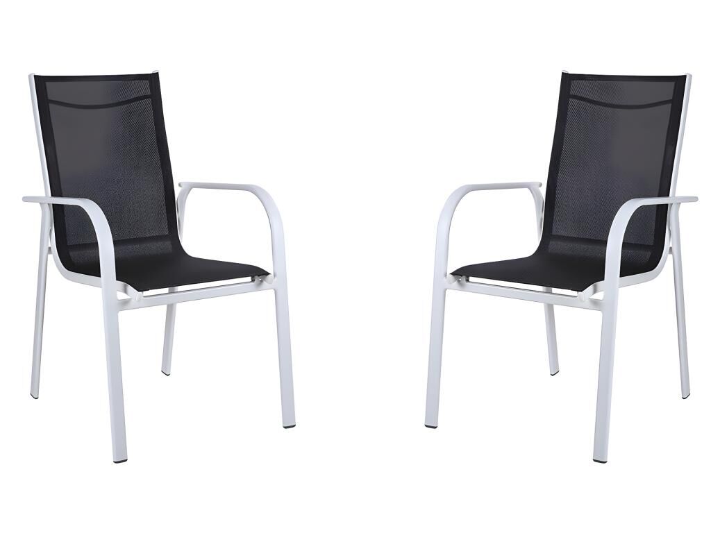 Lot de 2 fauteuils de jardin empilables en aluminium et textile gris et blanc - LINOSA de MYLIA
