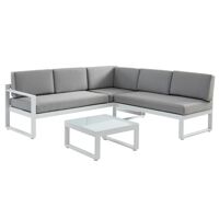 Salon de jardin en aluminium : Table basse et canapé d’angle relevable 6 places – Gris – PALAOS II de MYLIA