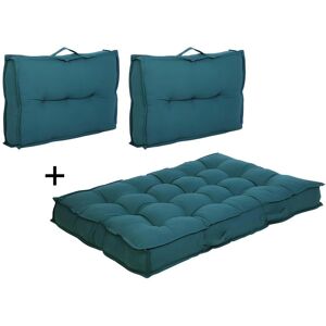 OZAIA Lot 1 matelas + 2 coussins palette BAILA - coton - Bleu