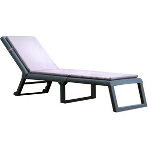 Vente-unique Bain de soleil effet tressé avec matelas gris et blanc - CANBERRA