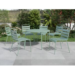 MYLIA Salle à manger de jardin en métal - une table ronde D.130cm et 6 chaises empilables - Vert amande - MIRMANDE de MYLIA