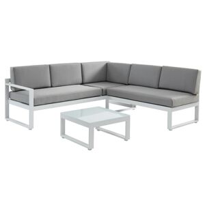 MYLIA Salon de jardin en aluminium : Table basse et canapé d'angle relevable 6 places - Gris - PALAOS II de MYLIA