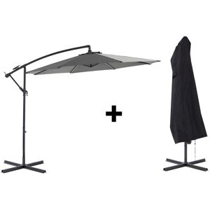 MYLIA Parasol déporté rond gris en acier avec LEDS - D. 2.93 m + housse de protection - POCOTA