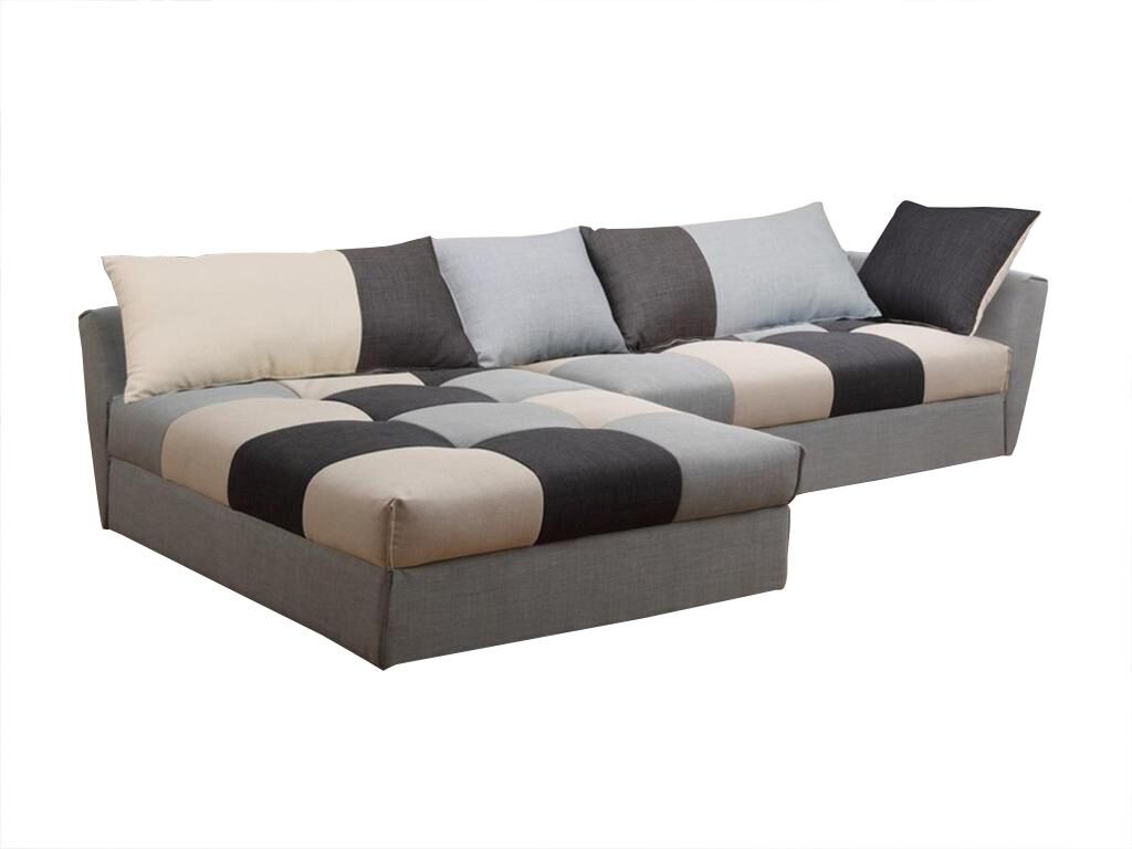 Vente-unique Canapé d'angle convertible en tissu ROMANE - Gris - Angle gauche