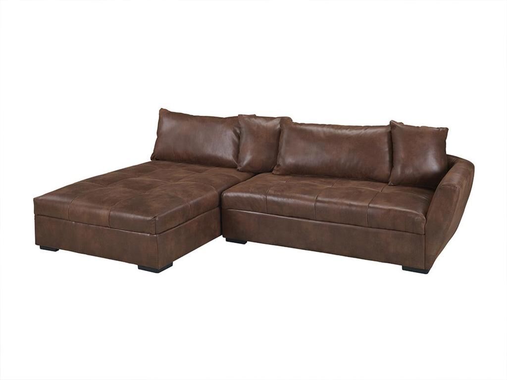 Vente-unique Canapé d'angle convertible en microfibre vieillie ROMANE - Marron vintage - Angle gauche