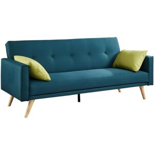 Vente unique Canape 3 places convertible en tissu DARVEL Bleu canard et coussins vert pomme