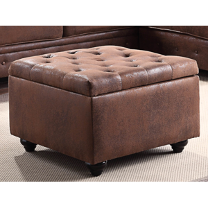 Vente-unique Pouf avec coffre en microfibre vieillie LOMAI - Marron