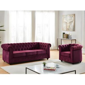 Vente-unique Canape 3 places et fauteuil CHESTERFIELD - velours pourpre