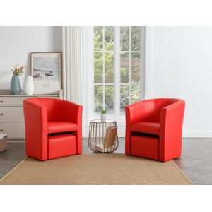 Vente-unique Fauteuil cabriolet et pouf en simili rouge JOVANA